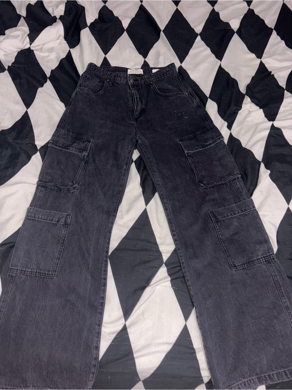 Black Cargo Wide-Leg Pants